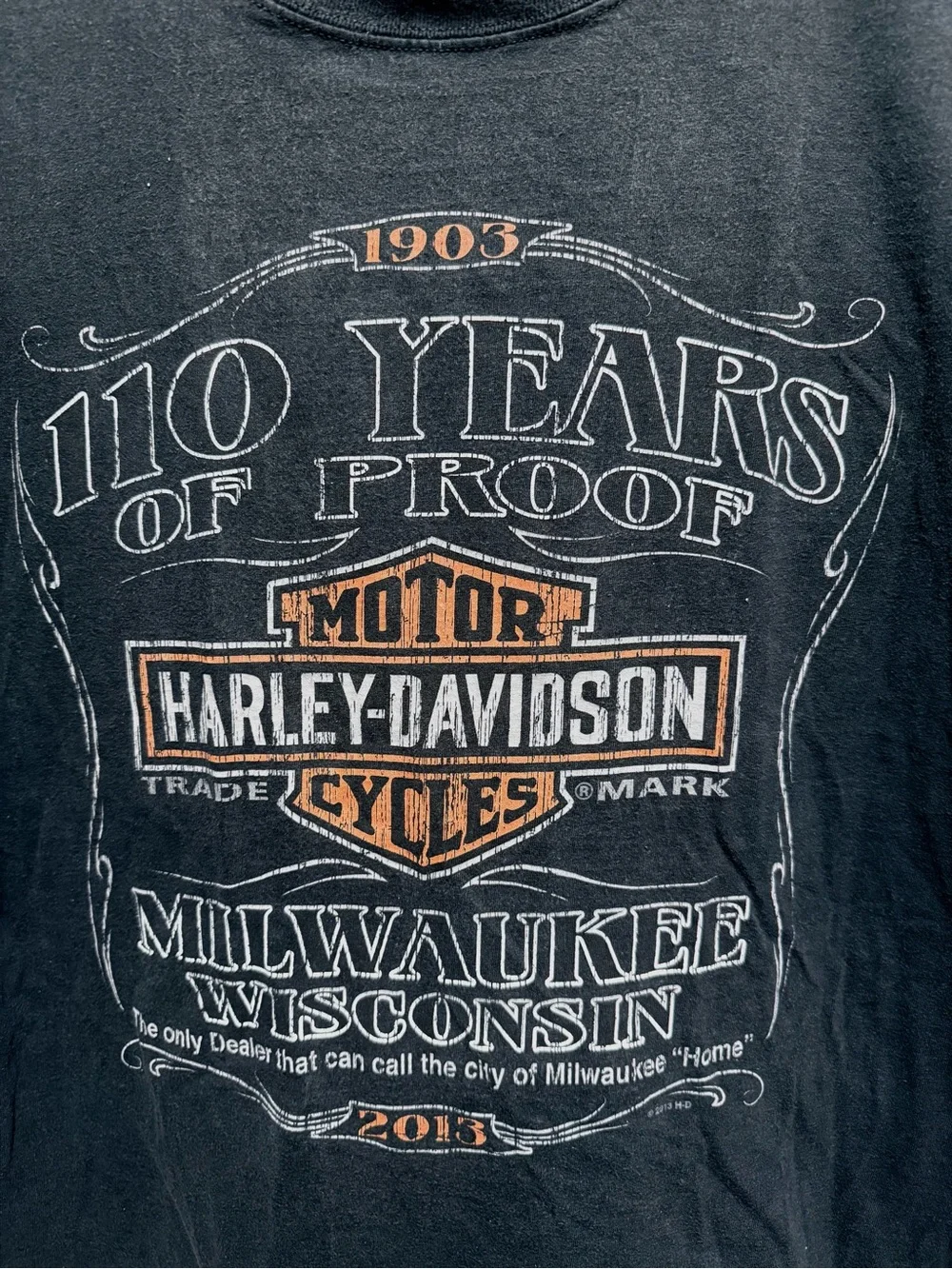 Harley-Davidson Milwaukee, Wisconsin 1903 110 Years Black Sz Lg T-shirt 2 sided